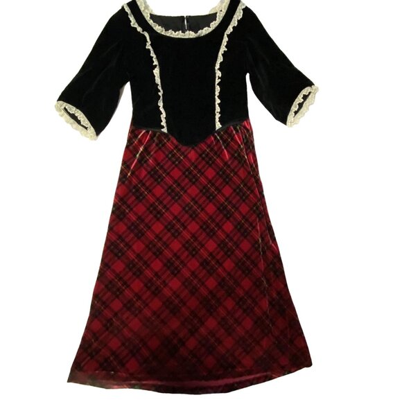 HANDMADE Velvet Lace Trim Top & COLDWATER CREEK Plaid Skirt Set Scottish Holiday - Picture 3 of 14